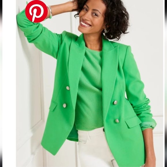 Talbots Viscose Tailored Stretch Double Breast Kelly Green Crest Button Blazer - Picture 3 of 17
